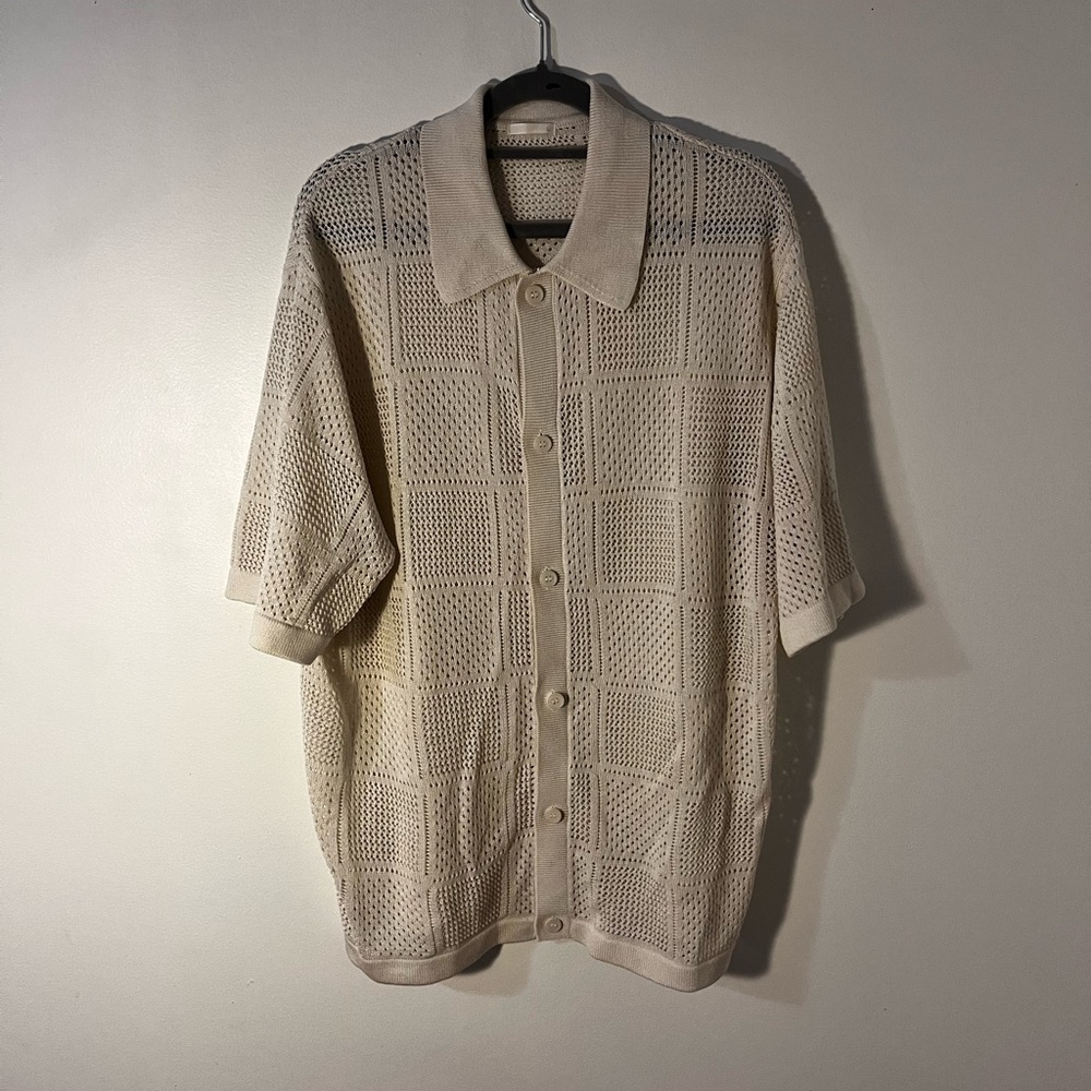 Beige Knit Button-Up Cardigan